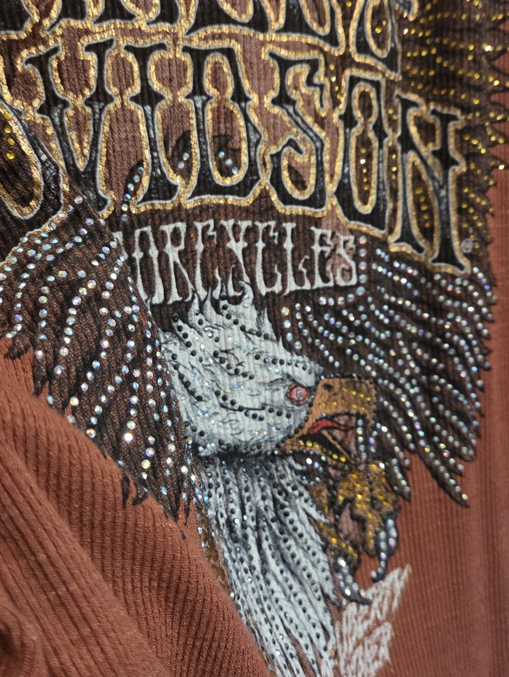 NWOT Vintage Harley-Davidson Flowy Sleeve Rust Bling Graphic Eagle Tee - Picture 3 of 7